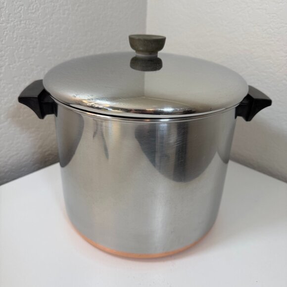Vintage Revere Ware 8 QT Stock Pot w/ Lid Copper Clad 1801 Clinton ILL USA - Picture 1 of 16